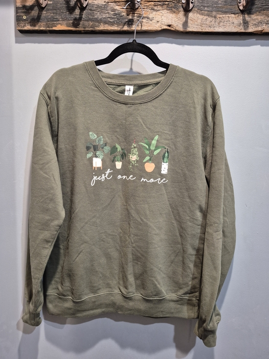 Just hoods Sweaters - 'Just One More' Plant Graphic Olive Sweatshirt Womens Size Medium Cozy